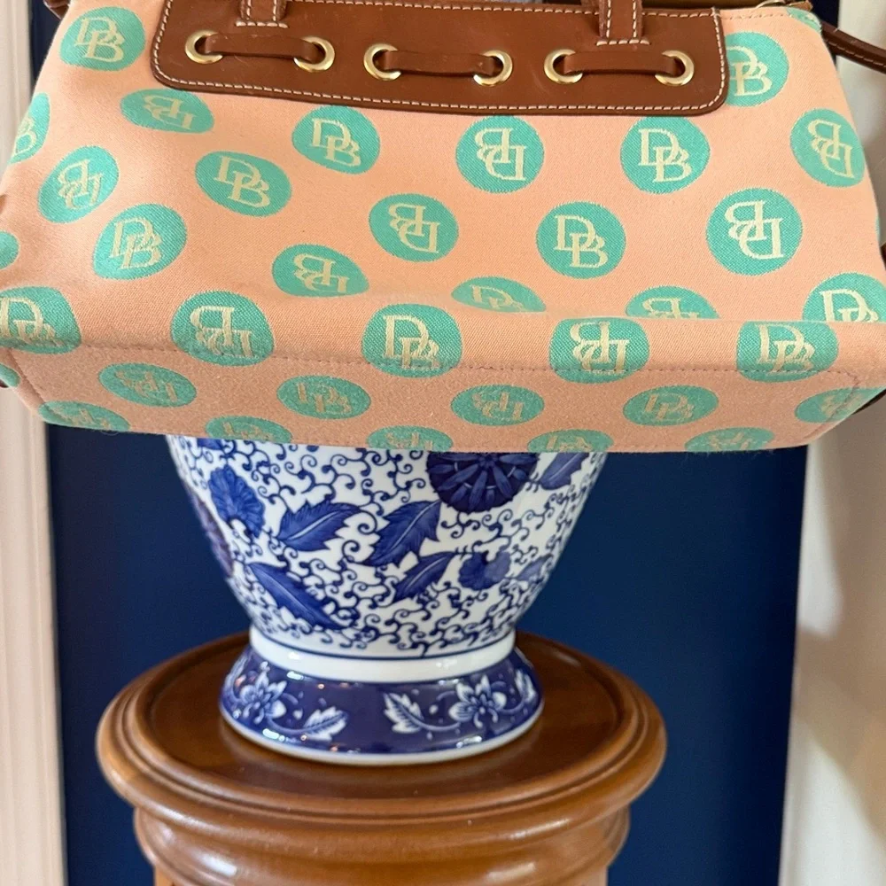 Vintage Dooney & Bourke Peach & Green Logo Polka Dot Pattern Shoulder Bag - Picture 7 of 9